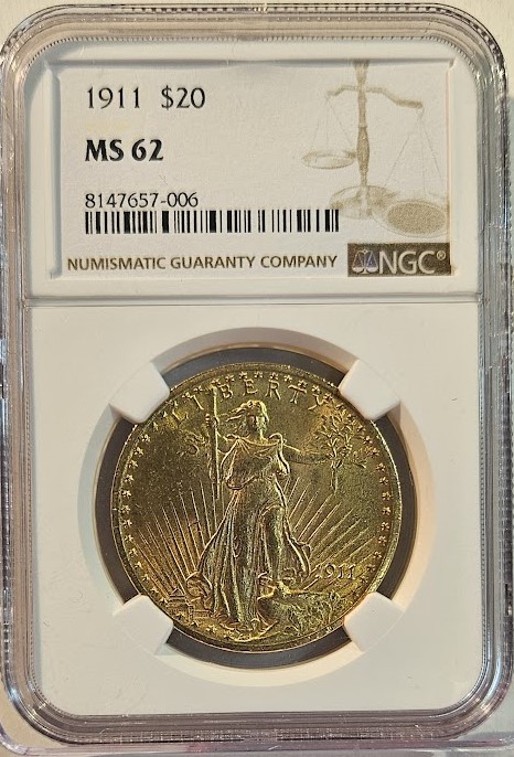1911 $20 MS62 NGC