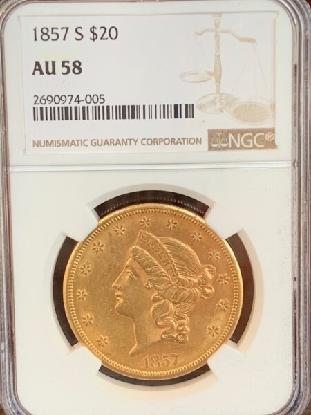 1857-S $20 58 NGC