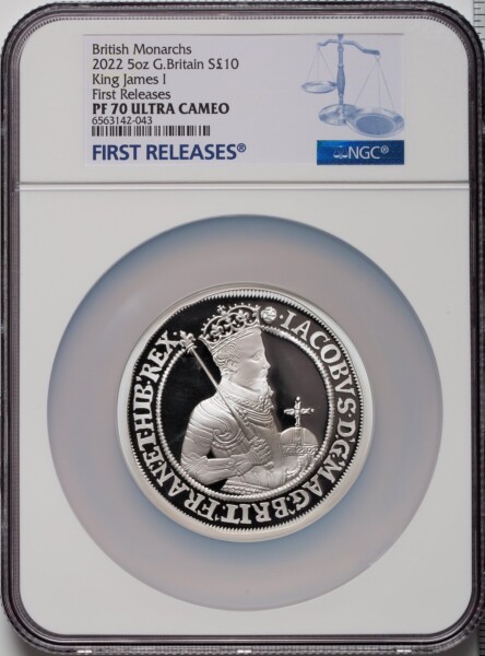 Elizabeth II silver Proof "King James I" 10 Pounds (5 oz) 2022 PR70  Ultra Cameo NGC, 70 NGC