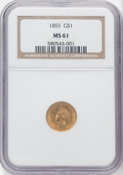 1855 G$1 Type Two, MS 61 NGC