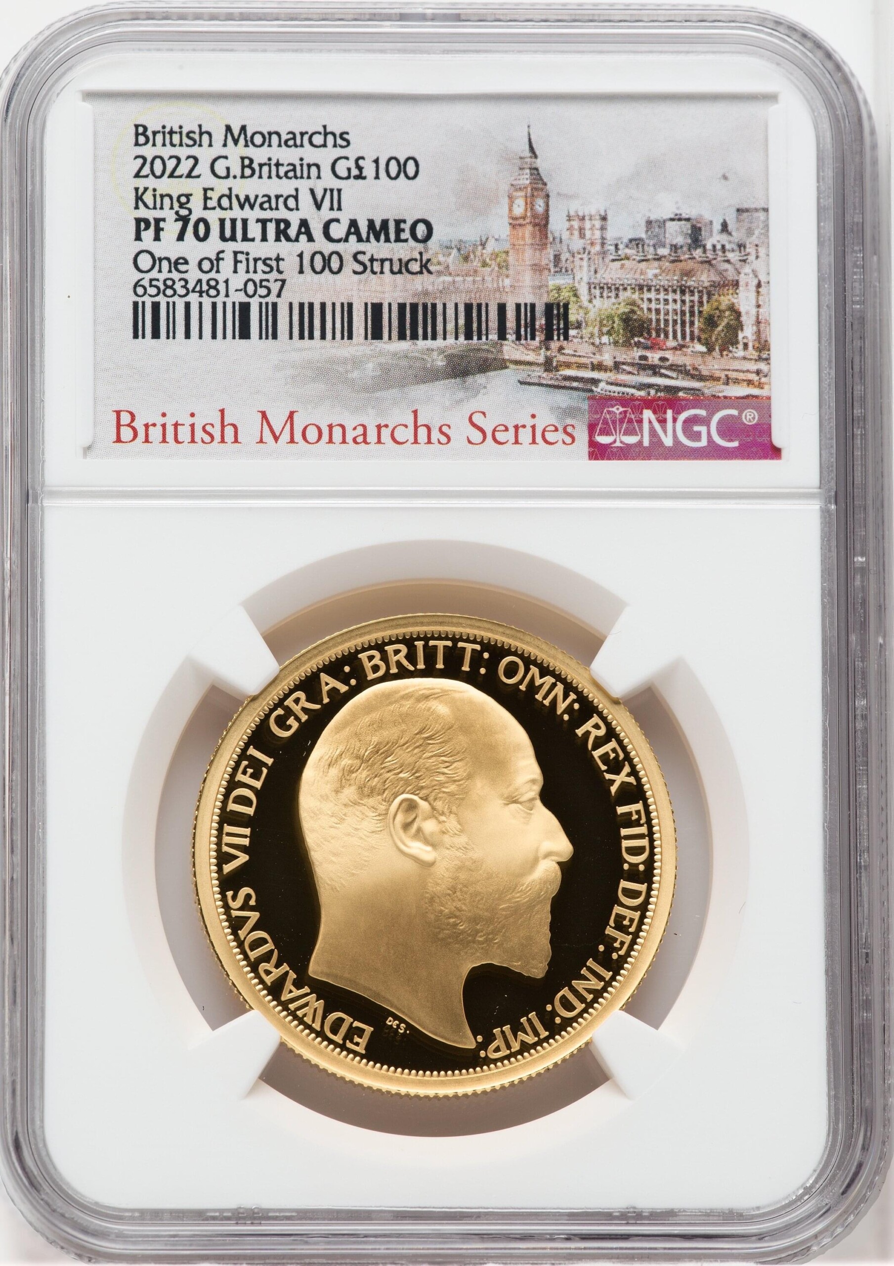 Elizabeth II gold Proof "King Edward VII" 100 Pounds (1 oz) 2022 PR70  Ultra Cameo NGC, 70 NGC