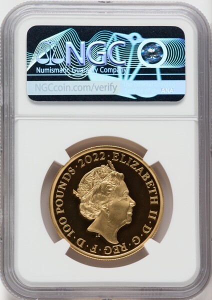 Elizabeth II gold Proof "King James I" 100 Pounds (1 oz) 2022 PR70  Ultra Cameo NGC, 70 NGC