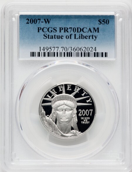 2007-W $50 Half-Ounce Platinum Eagle, Statue of Liberty, PR, DC 70 PCGS