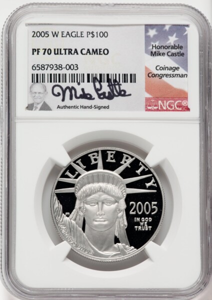 2005-W $100 One-Ounce Platinum Eagle, Statue of Liberty, PR, DC 70 NGC