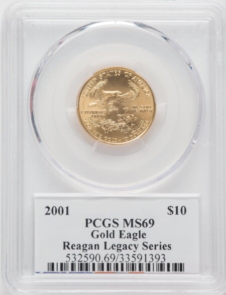 2001 $10 Quarter-Ounce Gold Eagle, Michael Reagan, MS 69 PCGS