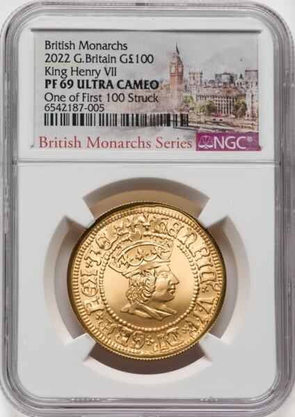 Elizabeth II gold Proof "King Henry VII" 100 Pounds (1 oz) 2022 PR69  Ultra Cameo NGC, 69 NGC