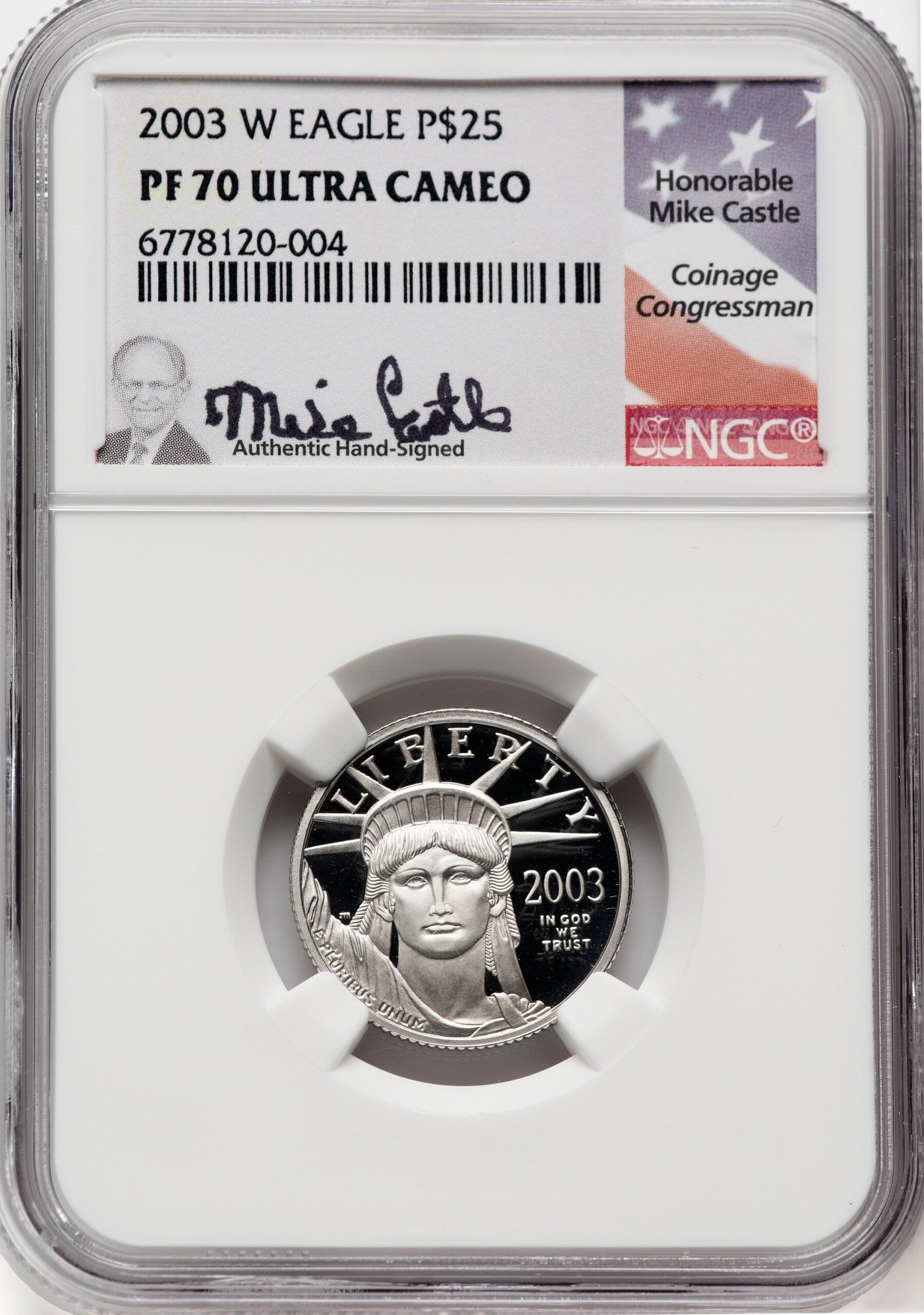 2003-W $25 Quarter-Ounce Platinum Eagle, Statue of Liberty, PR, DC 70 NGC