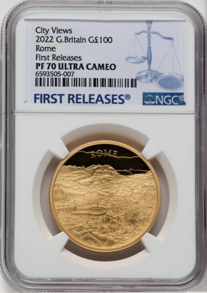 Elizabeth II gold Proof "City Views - Rome" 100 Pounds (1 oz) 2022 PR70  Ultra Cameo NGC, 70 NGC
