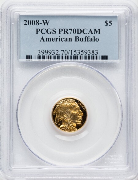 2008-W $5 Tenth-Ounce Gold Buffalo, .9999 Fine Gold, PR, DC 70 PCGS