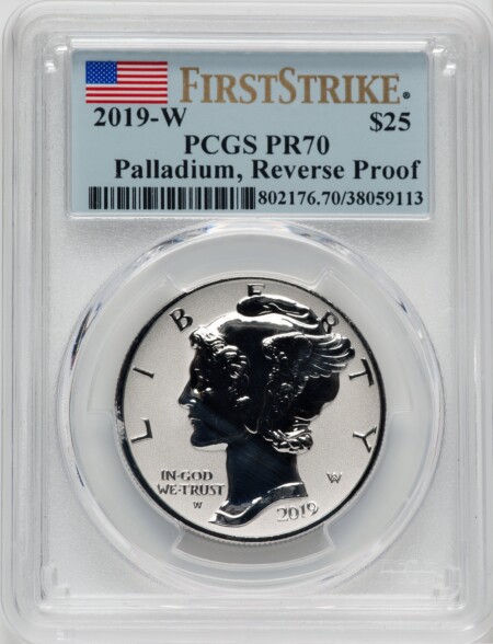 2019-W $25 Palladium, Reverse Proof, First Strike, PR 70 PCGS