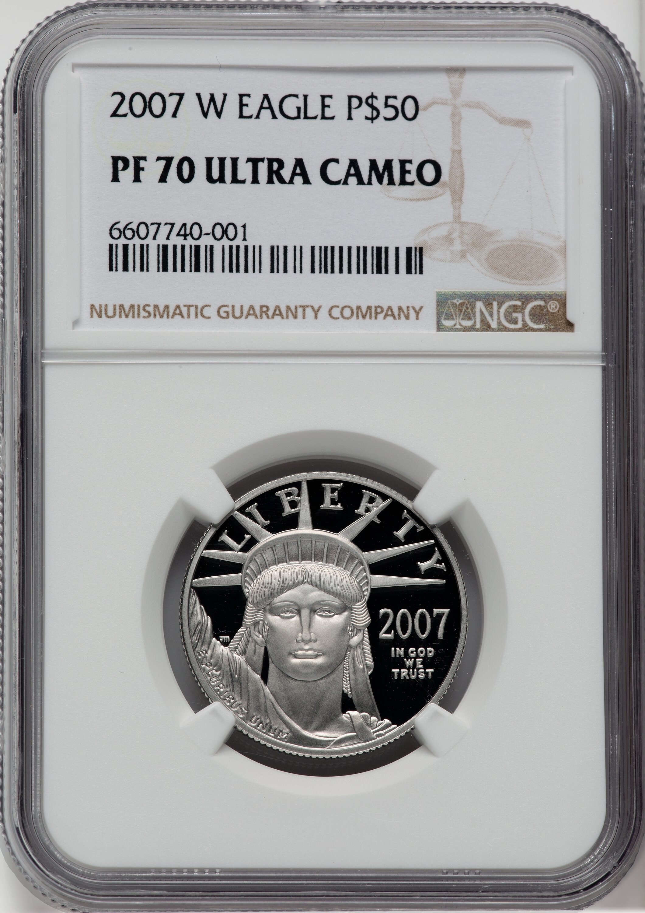 2007-W $50 Half-Ounce Platinum Eagle, Statue of Liberty, PR, DC 70 NGC