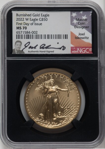 2022-W One-Ounce Gold Eagle, Burnished, FDI, MS 70 NGC