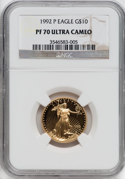 1992-P $10 Quarter-Ounce Gold Eagle, PR, DC 70 NGC