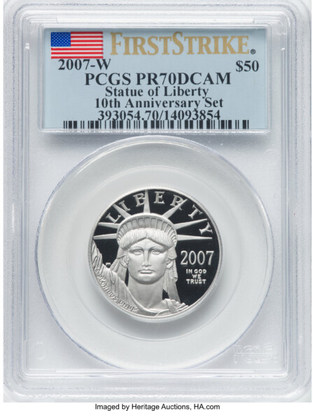 2007-W $50 Half-Ounce Platinum, 10th Anniversary, First Strike, DC 70 PCGS