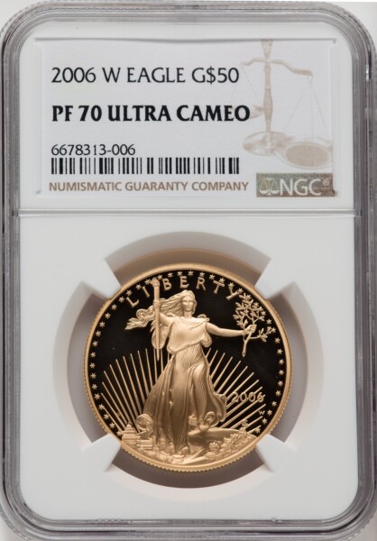 2006-W $50 One-Ounce Gold Eagle, 20th Anniversary, DC 70 NGC