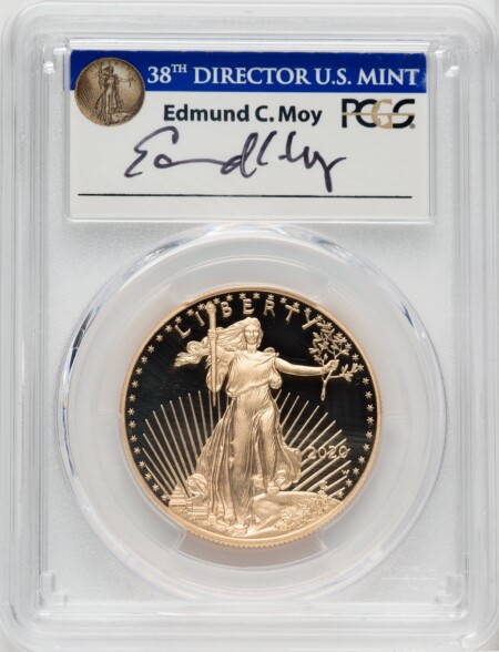 2020-W $50 One-Ounce Gold Eagle, First Day of Issue, Moy Signature, PR DC 70 PCGS