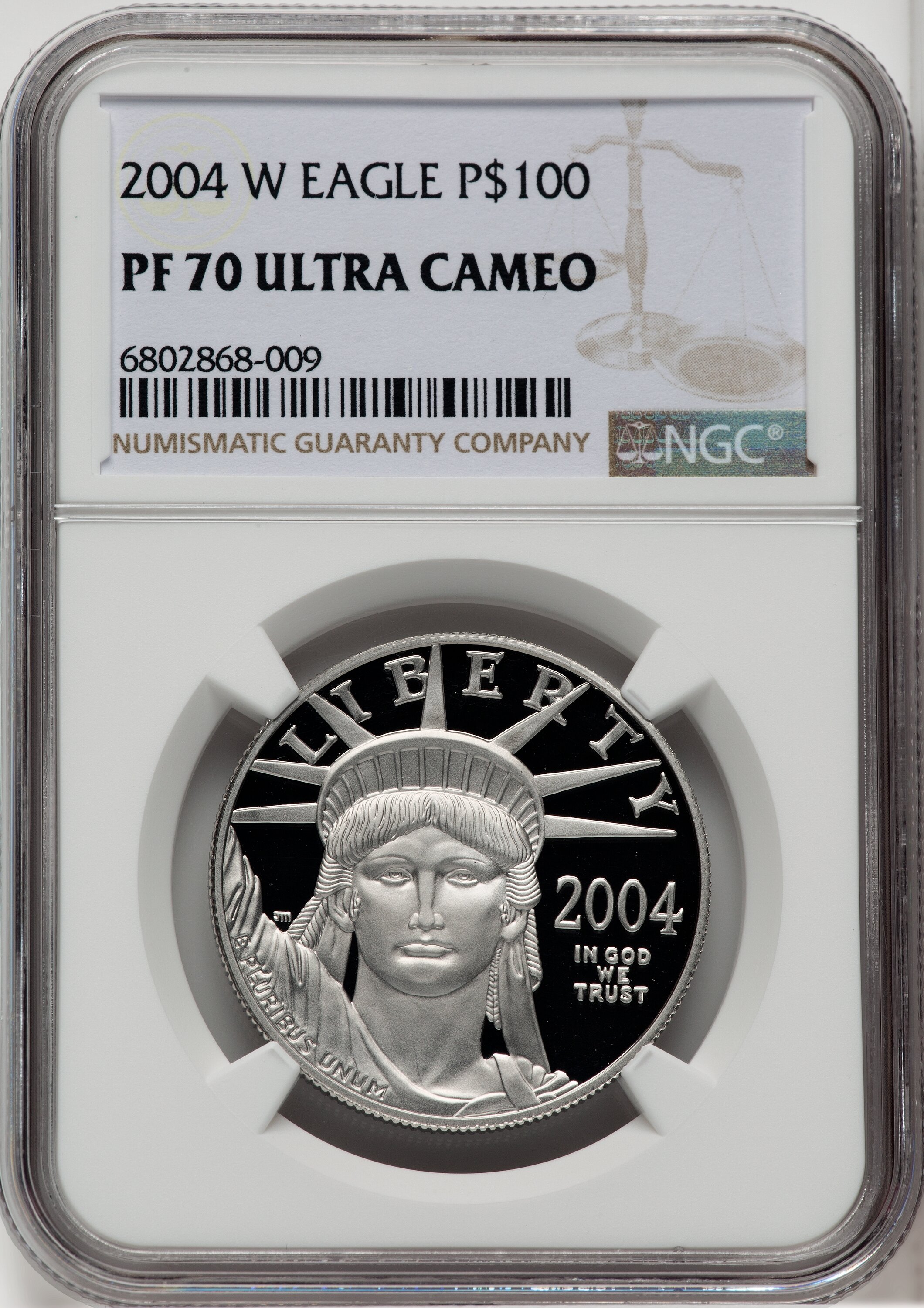 2004-W P$100 One-Ounce American Platinum Eagle, Statue of Liberty, PR, DC 70 NGC