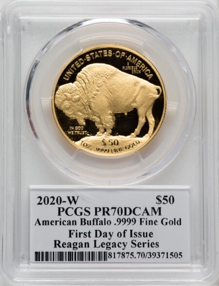 2020-W G$50 Gold Buffalo, FDI, Reagan Legacy, PR DCAM 70 PCGS