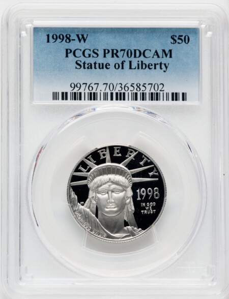 1998-W $50 Half-Ounce Platinum Eagle, PR, DC 70 PCGS