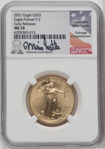 2021 $25 Half-Ounce Gold Eagle, Type Two, First Strike, MS 70 NGC