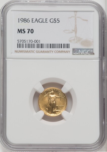 1986 $5 Tenth-Ounce Gold Eagle, MS NGC