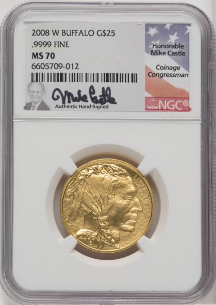 2008-W $25 Half-Ounce Gold Buffalo, SP 70 NGC