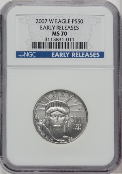 2007-W $50 Half-Ounce Platinum Eagle, First Strike, Burnished, SP 70 NGC
