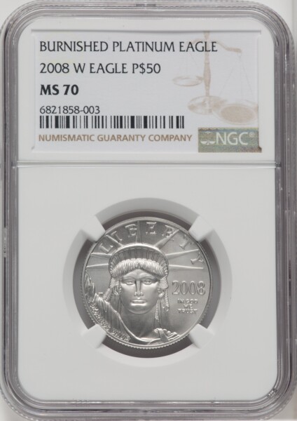 2008-W $50 Half-Ounce Platinum Eagle, Burnished, SP MS 70 NGC