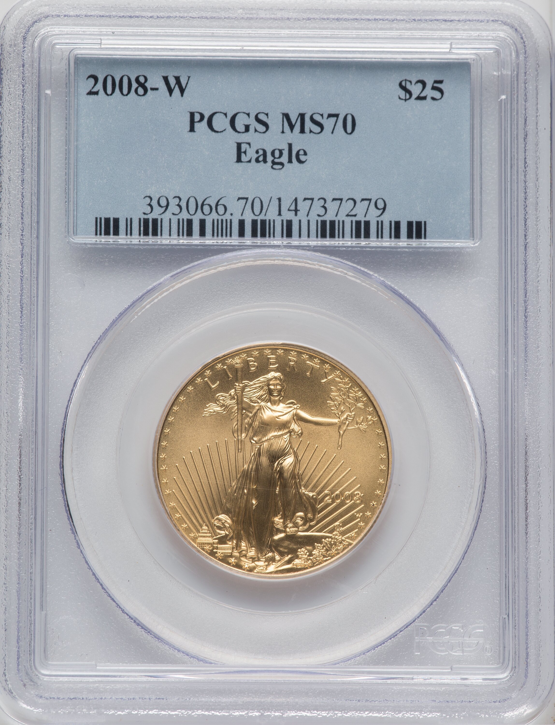 2008-W $25 Half-Ounce Gold Eagle, Burnished, SP 70 PCGS