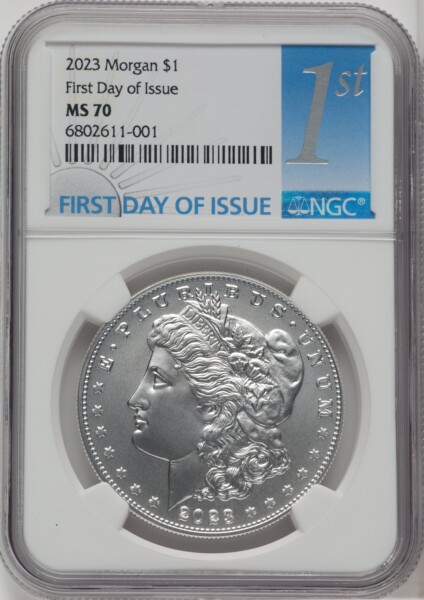 2023 $1 Morgan Dollar, First Day of Issue, MS 70 NGC