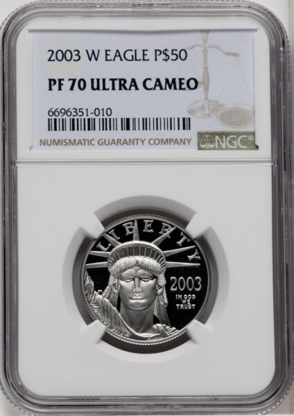 2003-W $50 Half-Ounce Platinum Eagle, PR, DC 70 NGC