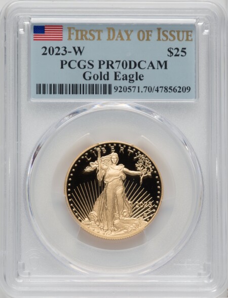 2023-W G$25 Half Ounce Gold Eagle, First Day of Issue, PR, DC 70 PCGS