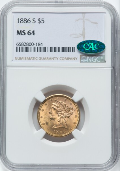 1886-S $5 CAC 64 NGC