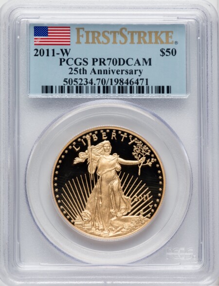 2011-W $50 One-Ounce Gold Eagle, 25th Anniversary, First Strike, DC 70 PCGS