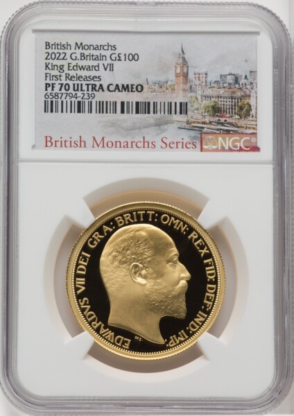 Elizabeth II gold Proof "King Edward VII" 100 Pounds (1 oz) 2022 PR70  Ultra Cameo NGC, 70 NGC