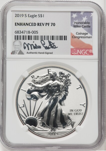 2019-S S$1 Silver Eagle Enhanced Reverse Proof, PR 70 NGC