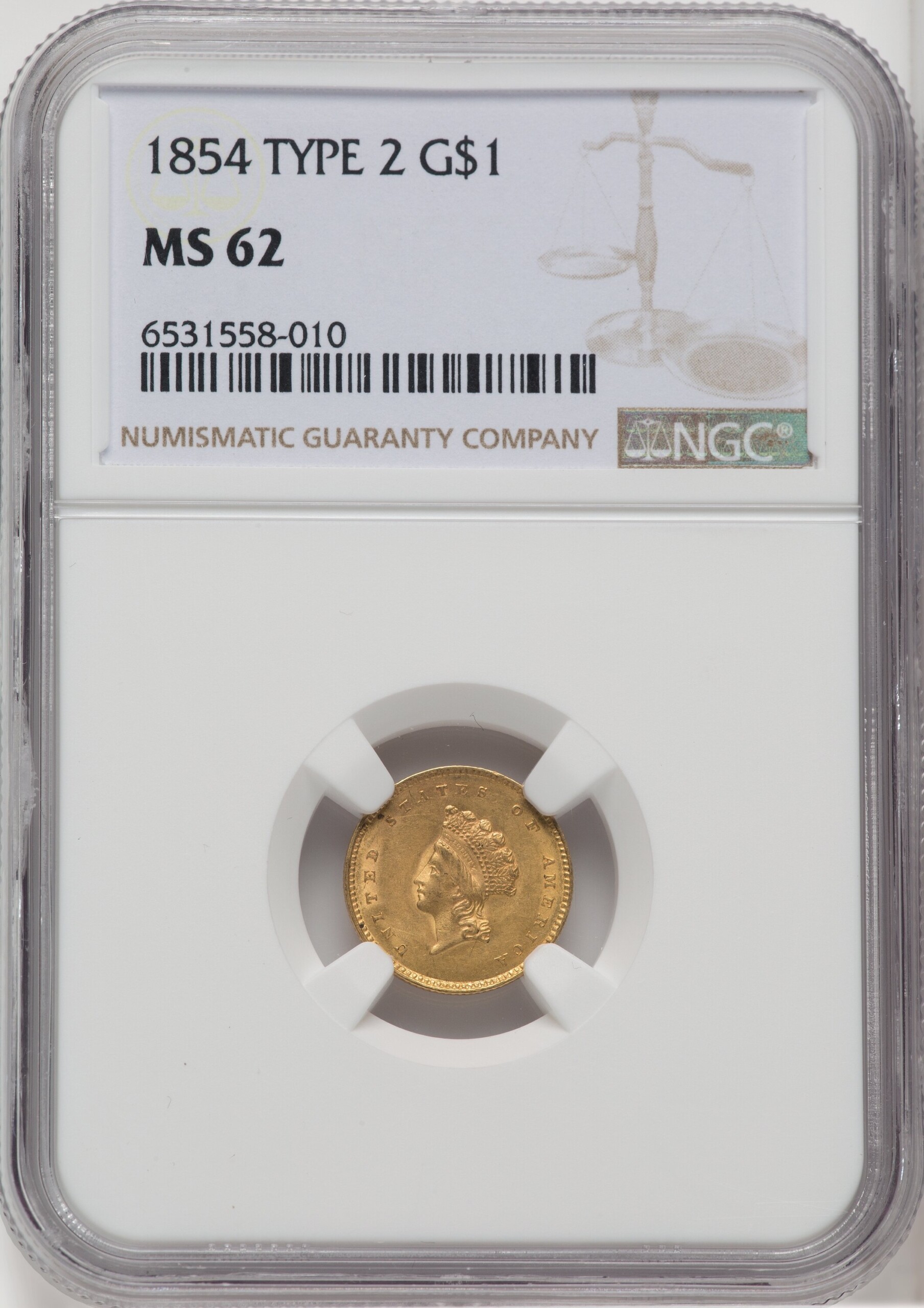 1854 G$1 Type Two 62 NGC