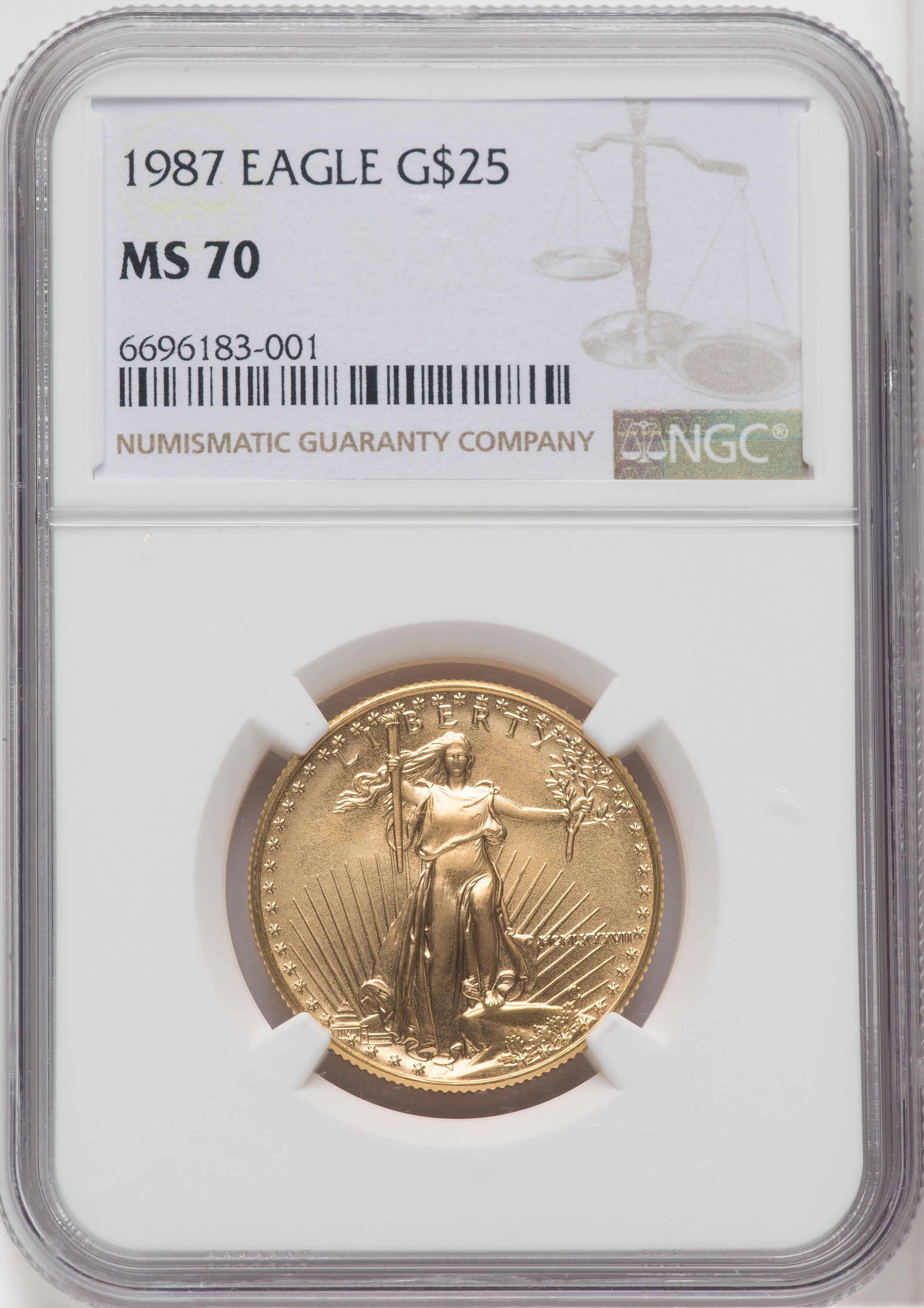 1987 $25 Half-Ounce Gold Eagle, MS Brown Label 70 NGC