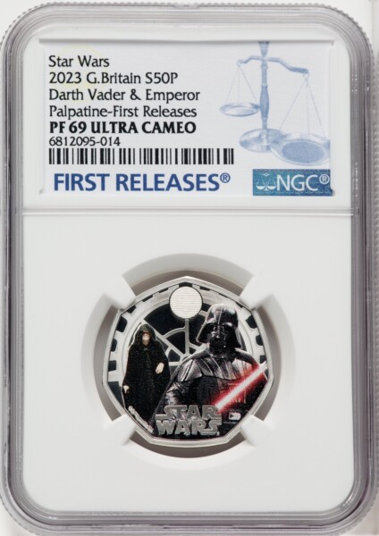 Charles III silver Colorized Proof “Darth Vader & Emperor Palpatine” 50 Pence 2023 PR69  Ultra Cameo NGC, 69 NGC