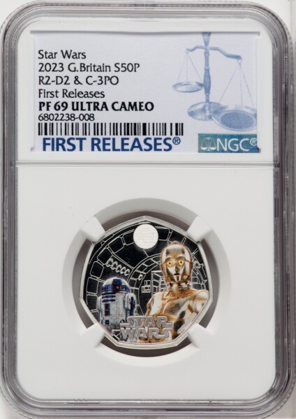 Charles III silver Colorized Proof "R2-D2 & C-3PO" 50 Pence 2023 PR69  Ultra Cameo NGC, 69 NGC