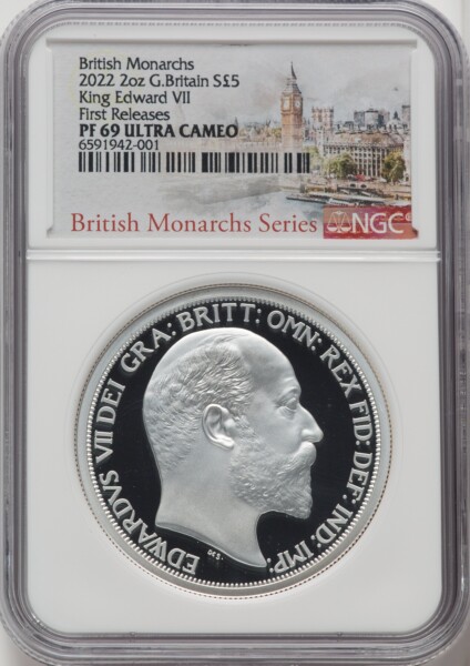 Elizabeth II silver Proof "King Edward VII" 5 Pounds (2 oz) 2022 PR69  Ultra Cameo NGC, 69 NGC