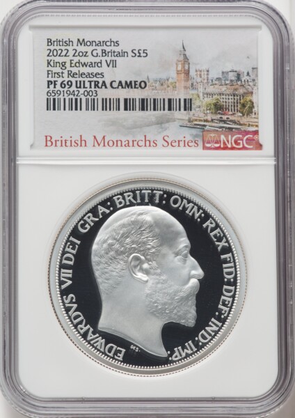 Elizabeth II silver Proof "King Edward VII" 5 Pounds (2 oz) 2022 PR69  Ultra Cameo NGC, 69 NGC