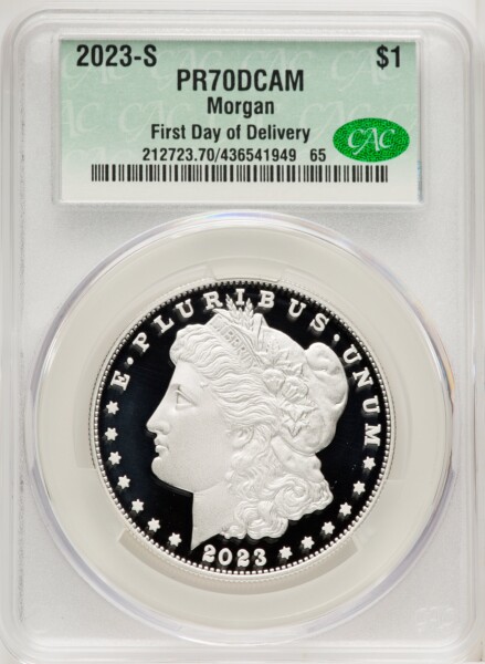 2023-S $1 Morgan, First Day of Issue, PR, DC First Day Of Delivery 70 CACG
