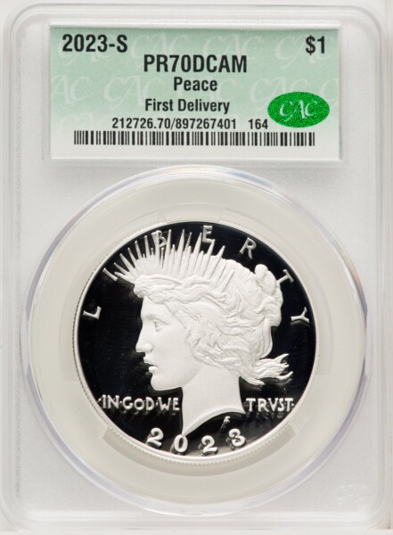 2023-S $1 Peace, First Strike, PR, DC First Delivery 70 CACG