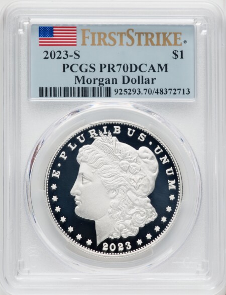 2023-S $1 Morgan, First Strike, PR, DC FS Flag 70 PCGS