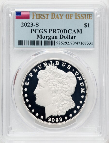 2023-S $1 Morgan, First Day of Issue, PR, DC FDI Flag 70 PCGS
