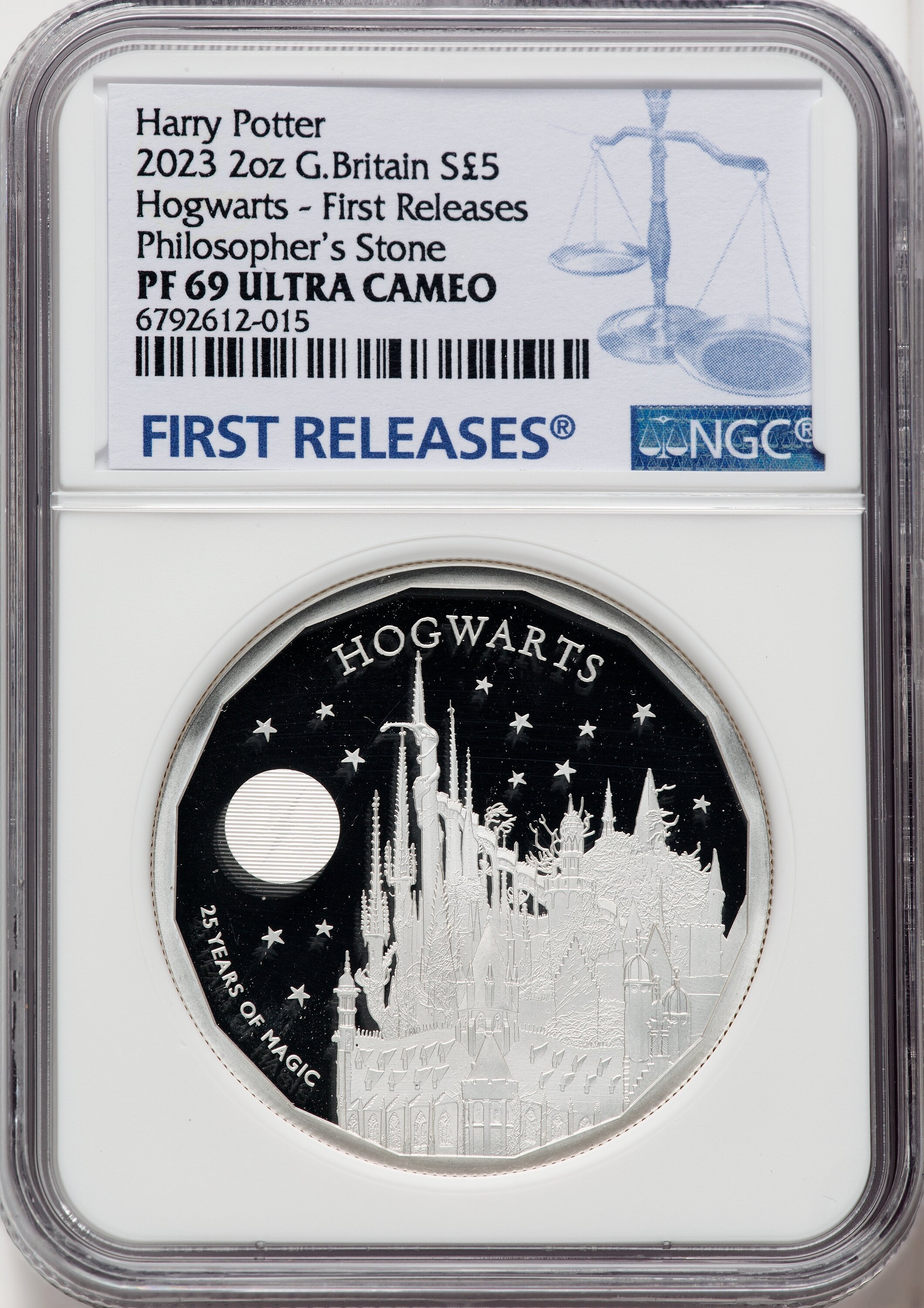 Charles III silver Proof "Hogwarts" 5 Pounds (2 oz) 2023 PR69  Ultra Cameo NGC, 69 NGC