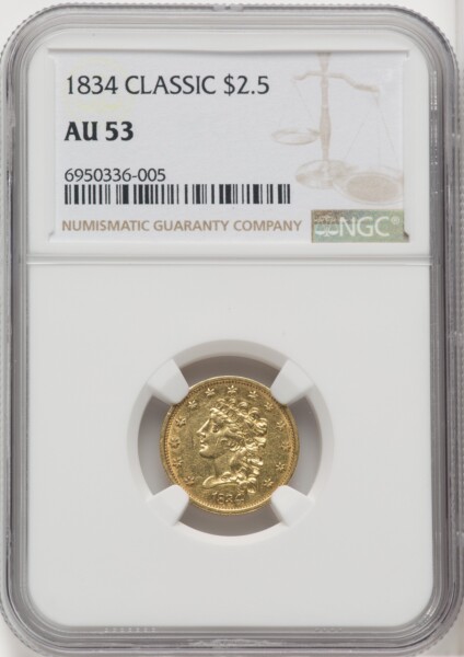 1834 $2 1/2 Classic, MS 53 NGC
