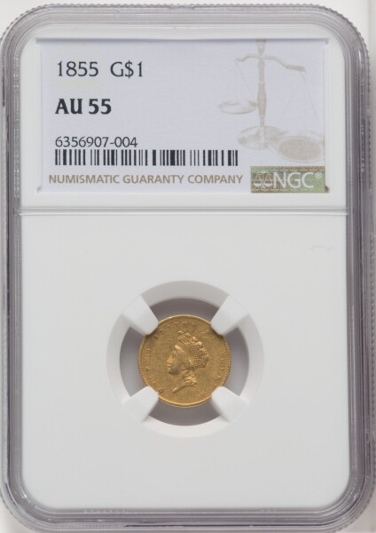 1855 G$1 Type Two, MS 55 NGC
