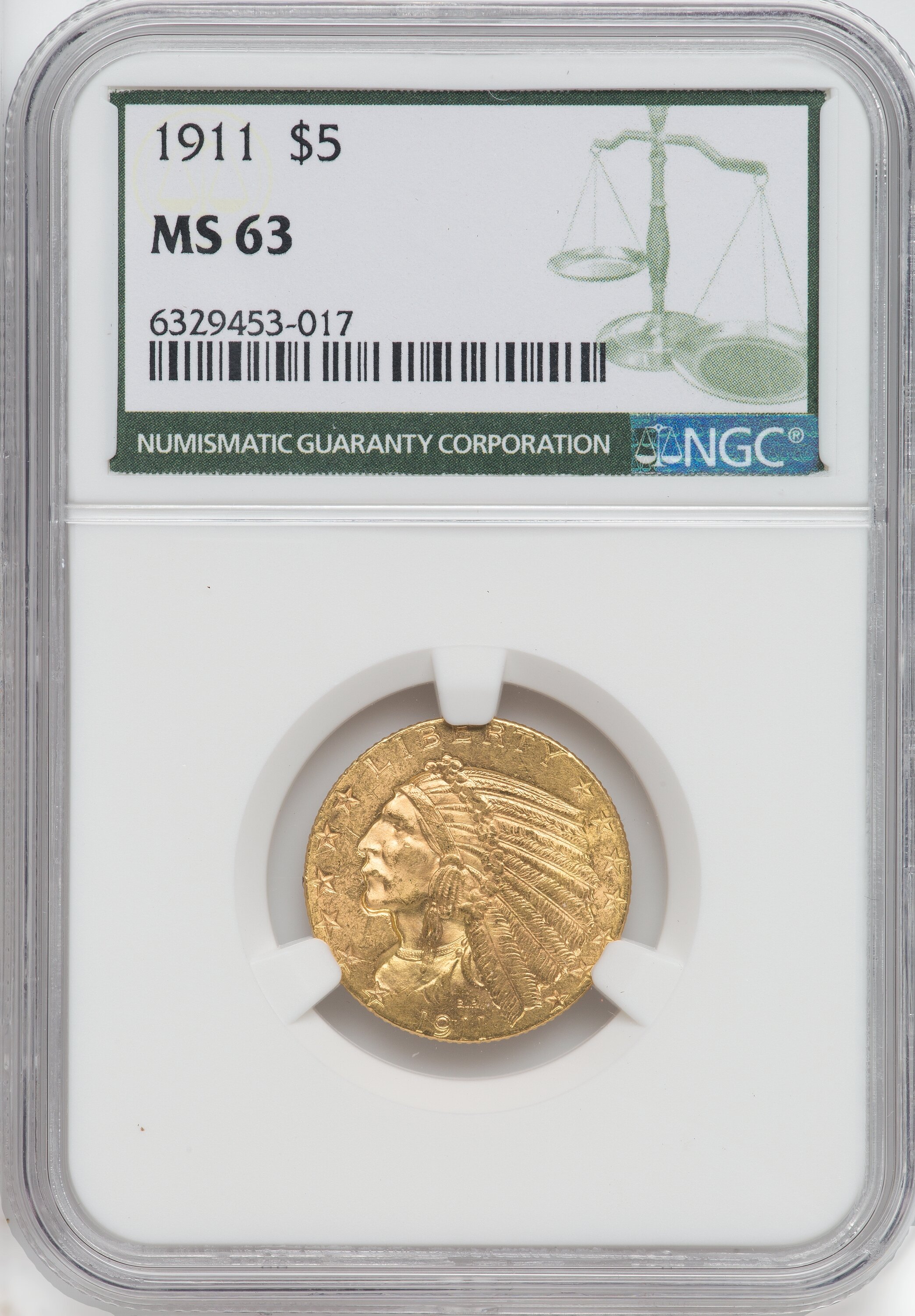 1911 $5 Green Label 63 NGC